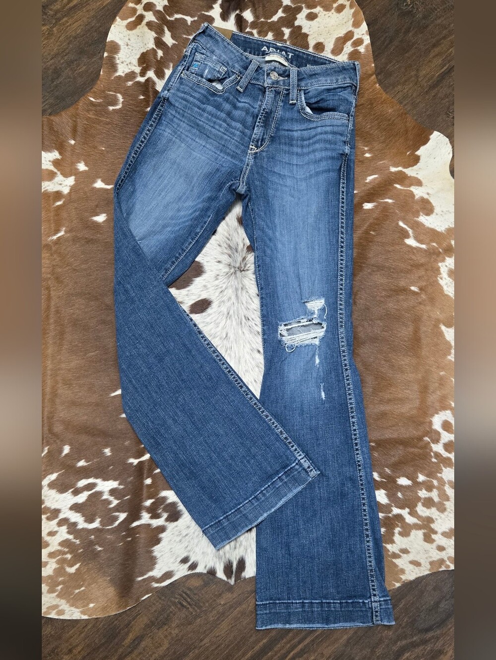 Ariat Medium Blue Distressed Boot-Cut Jeans